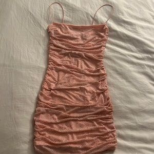 Oh Polly rhinestone ruched pink mini dress